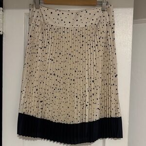 Ann Taylor Cream Polka Dot Pleated Midi Skirt with Navy Hem